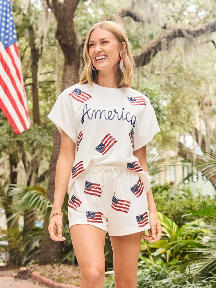 America Flag Sequin Set Ivory (ships 1 week)