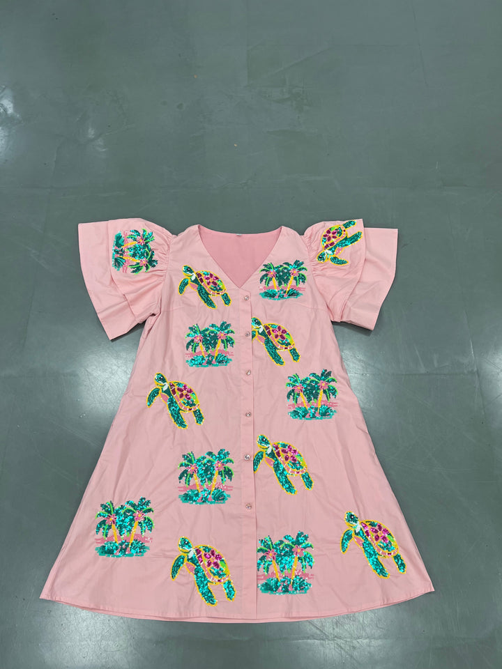 Tropical 🌴 Turtle sequin Dress (PREORDER)