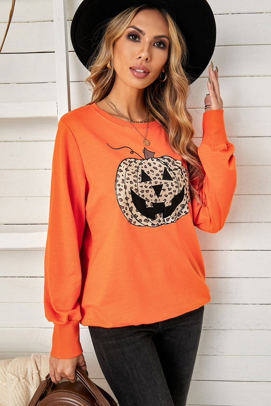 Leopard Jack-O-Lantern Sweatshirt (ships in 2 weeks)