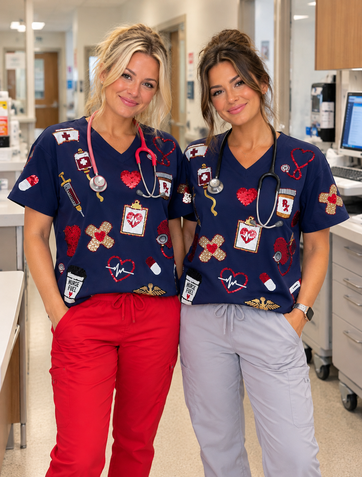 NURSE SEQUINED NAVY TSHIRT (PREORDER)