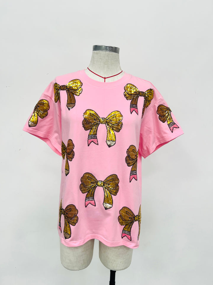 PENCIL & BOWS SEQUINED TSHIRT (PREORDER)