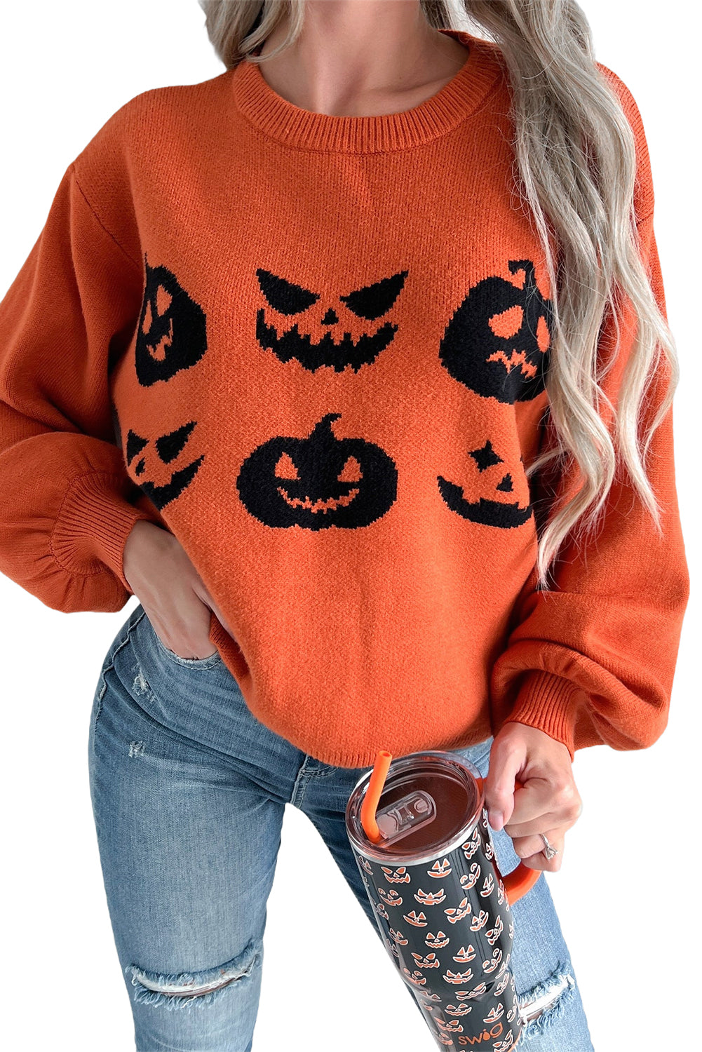 Orange Halloween Pumpkin Jack-O-Lantern Sweater ships 2 weeks