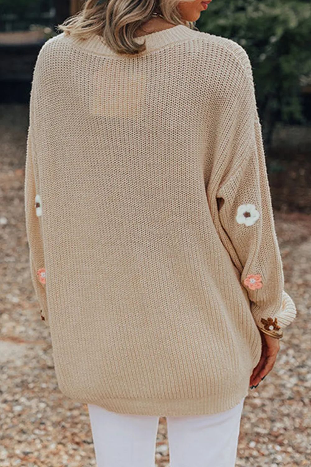 Flower Round Neck Long Sleeve Sweater ships 2 weeks