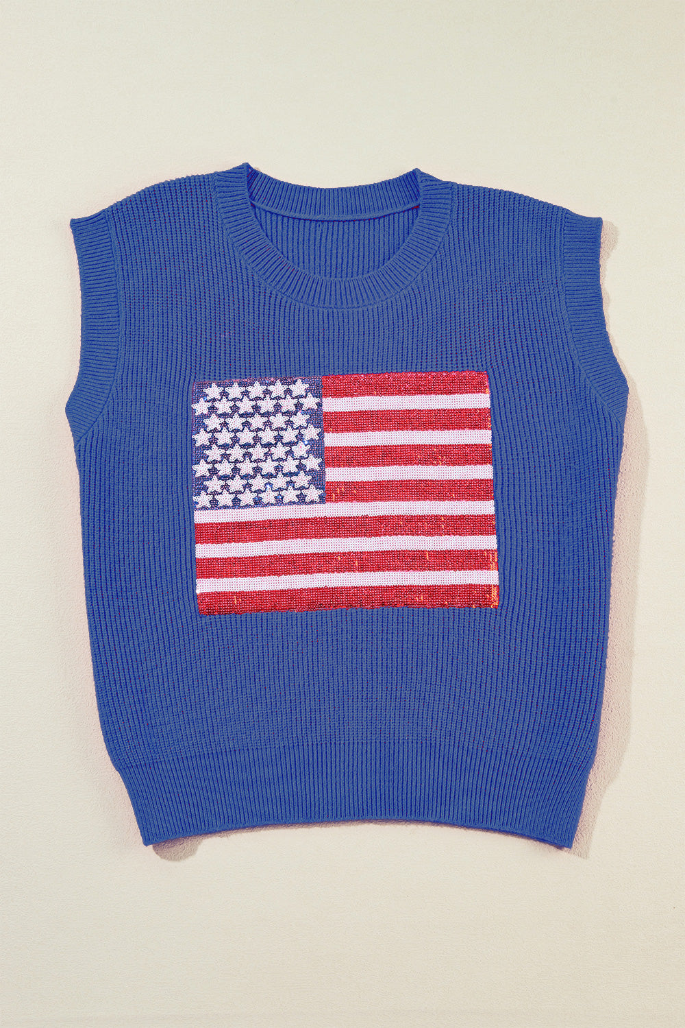 Sequin US Flag Round Neck Sweater Vest (ships in 1-2 weeks)