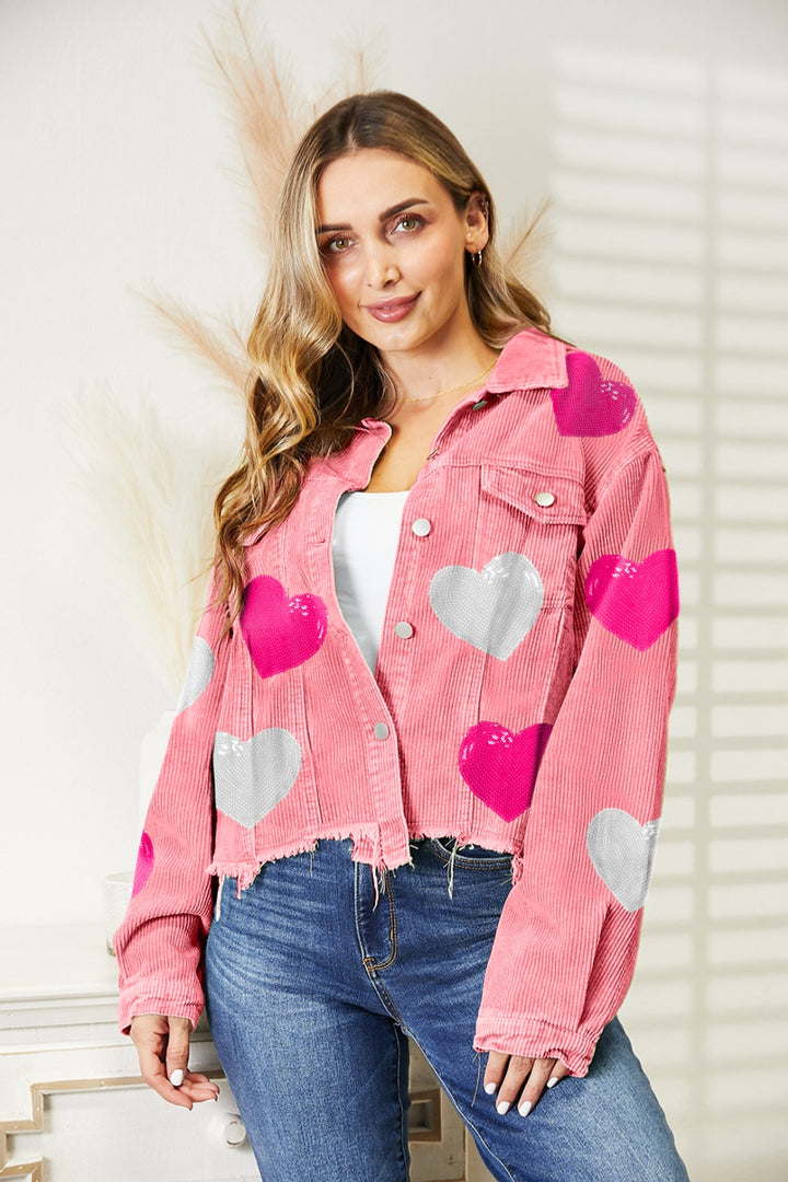 Heart Sequin Dropped Shoulder Jacket (ships 1-2 weeks)