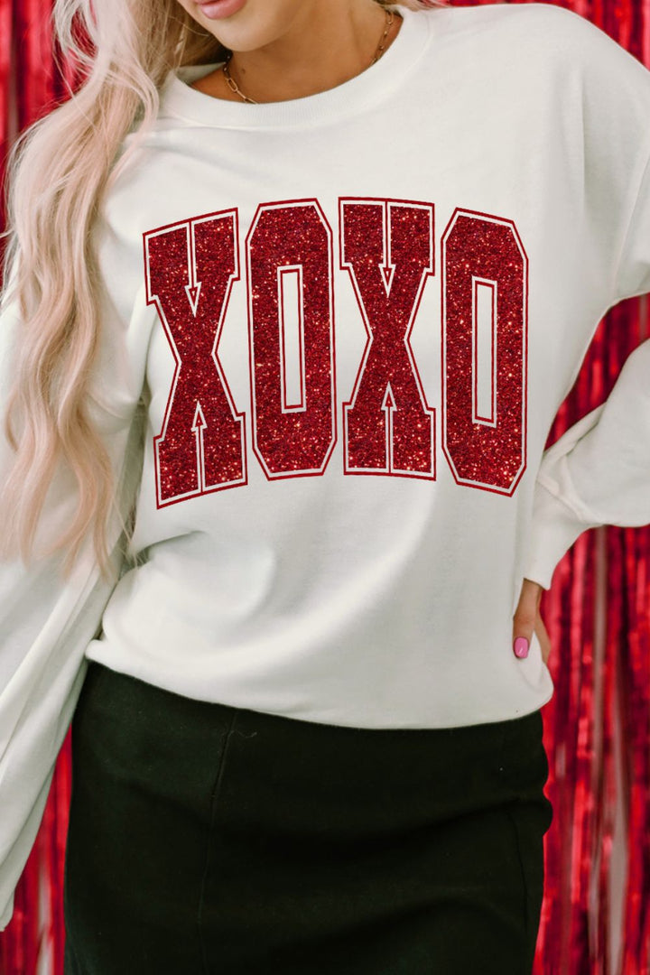 Valentine’s Day XOXO Glitter pullover ships 1-2 weeks