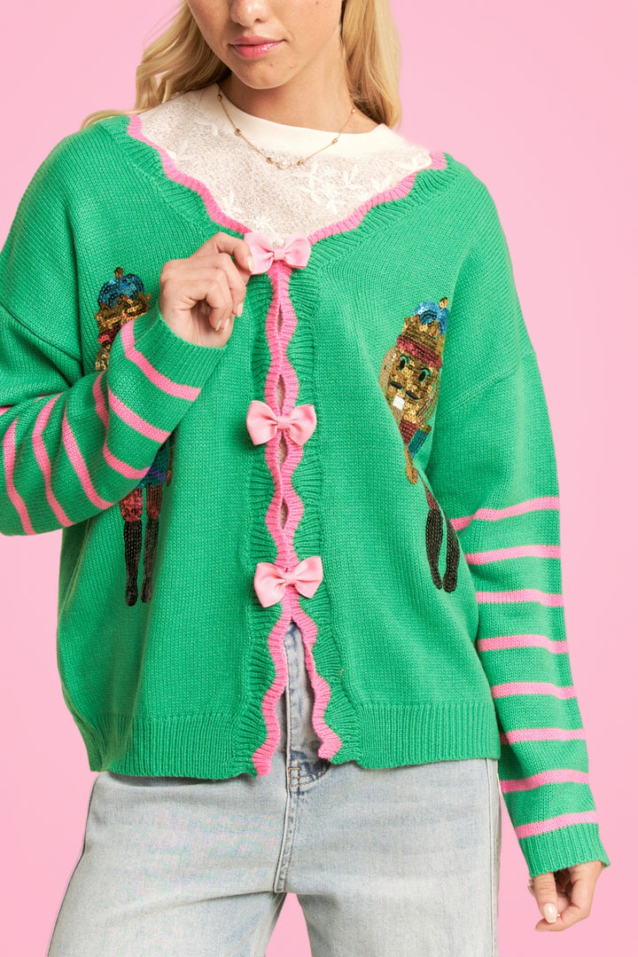 PINK & GREEN NUTCRACKER CARDIGAN RTS