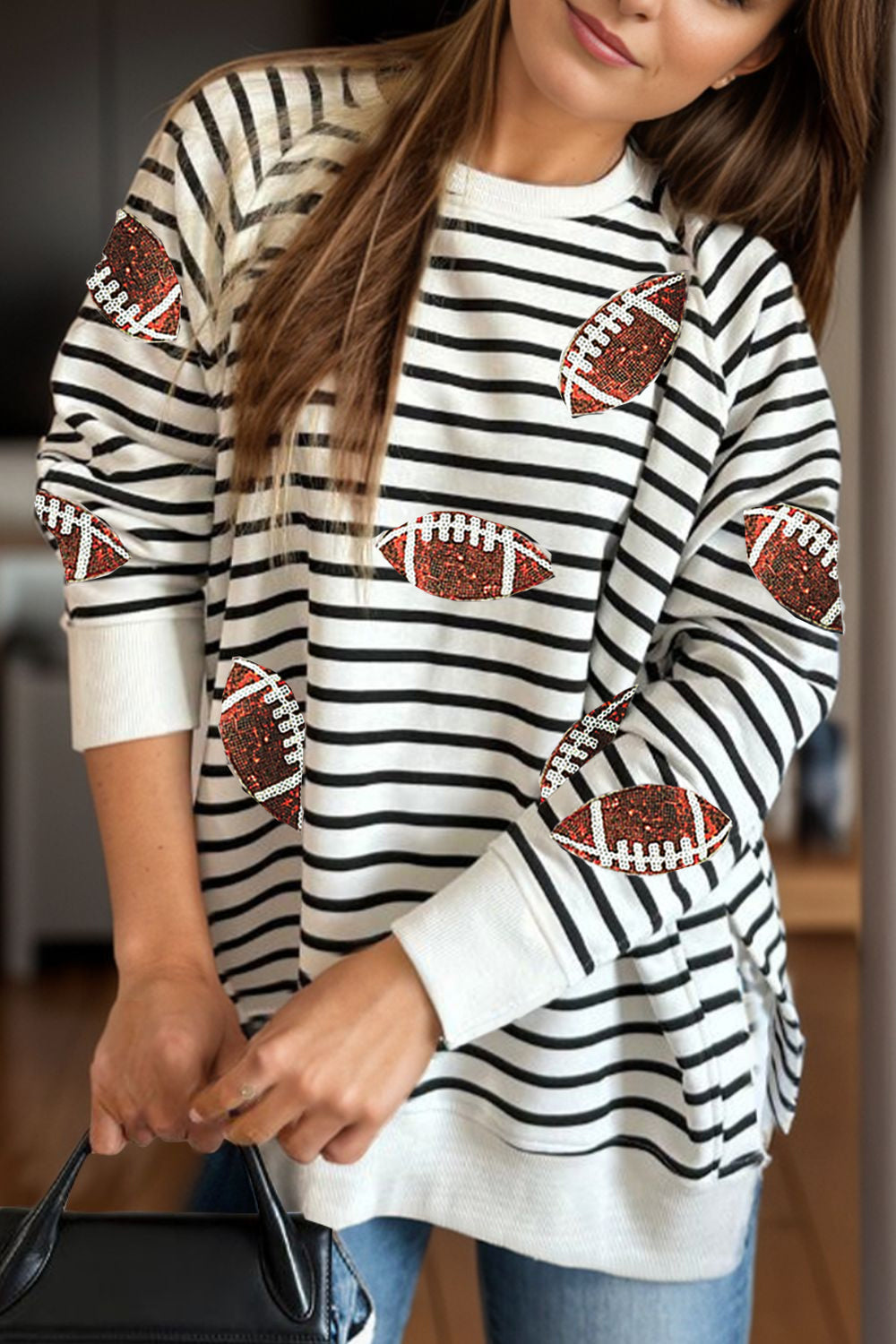 Sequin Football Striped Long Sleeve Sweatshirt (ships 1-2 weeks)