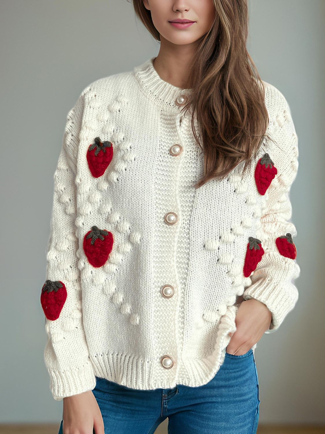 Strawberry Button Down Long Sleeve Cardigan (ships 2-3 weeks) 3 colors