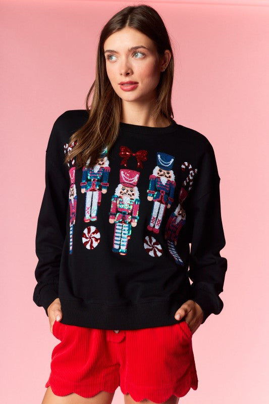 NUTCRACKER SEQUIN & PEPPERMINT PULLOVER BLACK (PREORDER)