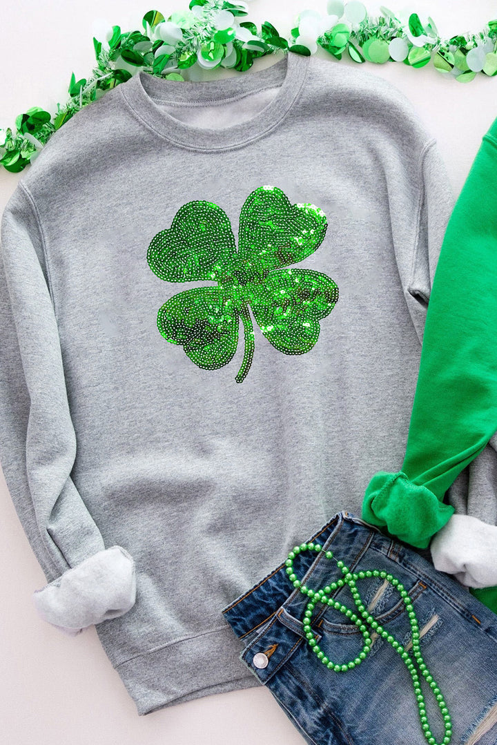 Lucky Clover Sequin Round Neck Sweatshirt  (ships 2-3 weeks)