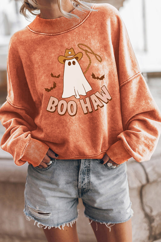 BOO HAW Ghost Graphic Dropped Shoulder Round Neck Sweatshirt (ships in 2 weeks)