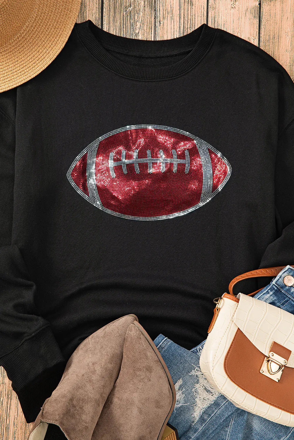 Sequin Football Long Sleeve Sweatshirt ships 2-3 weeks