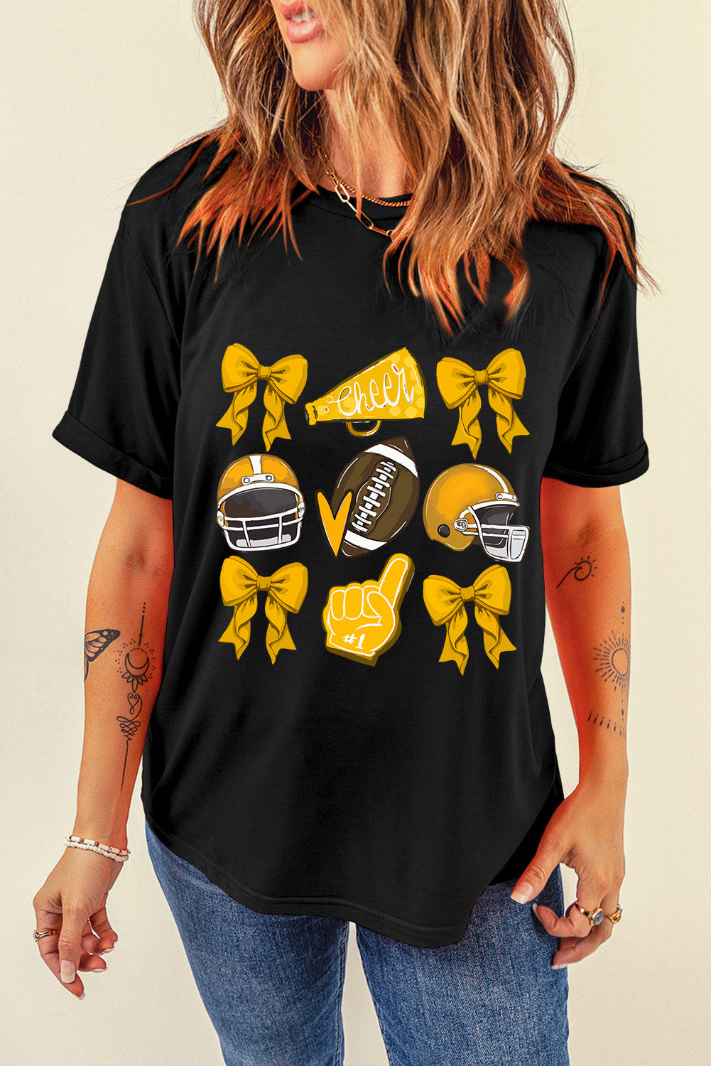 White Game Day Rugby Cheer Helmet Bow Graphic Tee (ships 2 weeks)