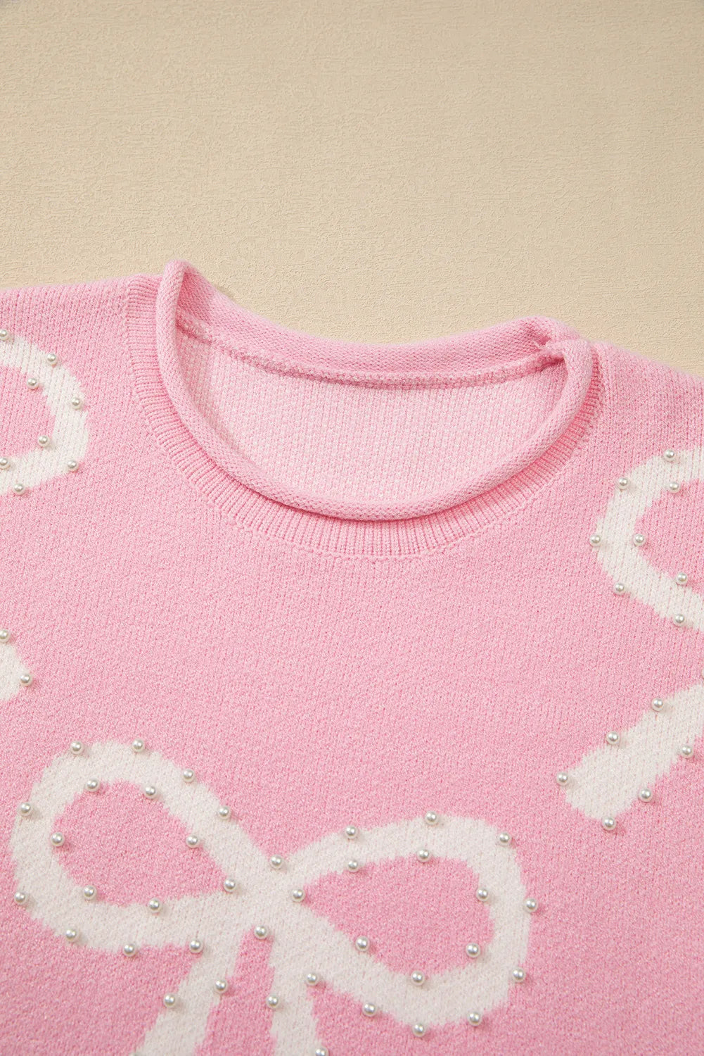 Pearl Detail Bow Sweater Pink (ships 1-2 weeks)