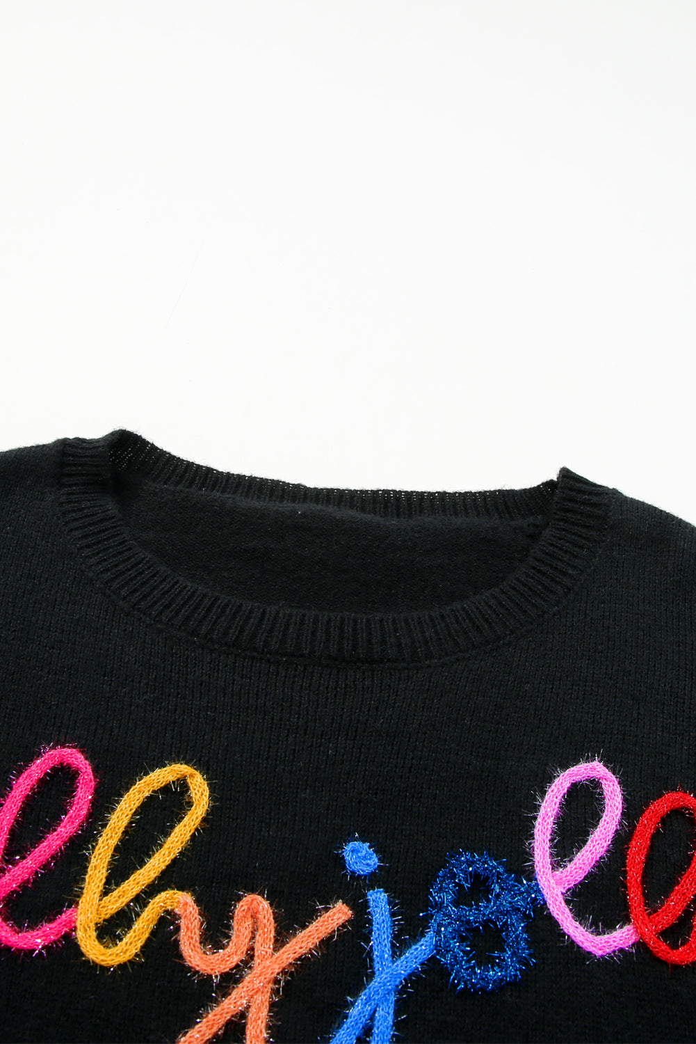 White Glitter Merry & Bright Round Neck Knit Sweater ships 2-3 weeks