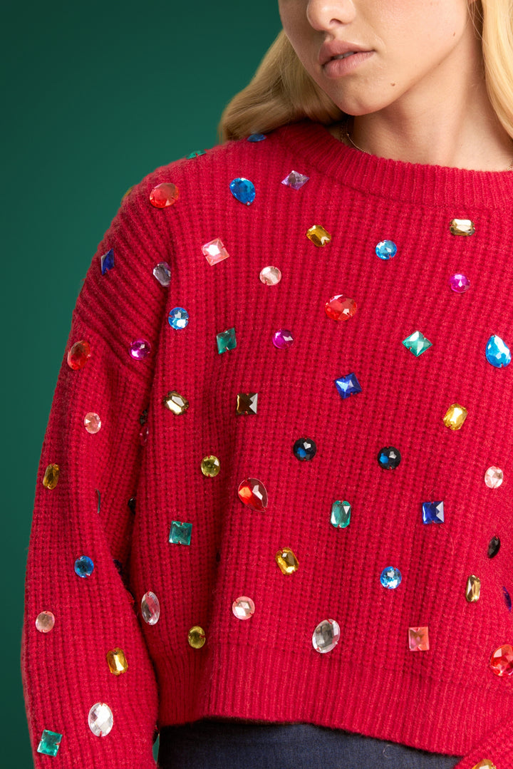 RHINESTONE RED SOFT KNIT SWEATER RTS
