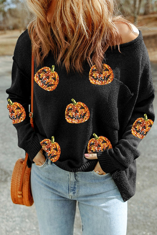 Pumpkin Round Neck Long Sleeve Knit Top ships 2-3 weeks