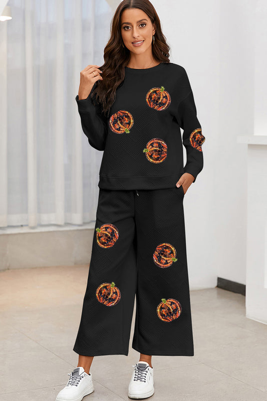 Sequin Patch Pumpkin Top and Pants Set (ships in 2 weeks)