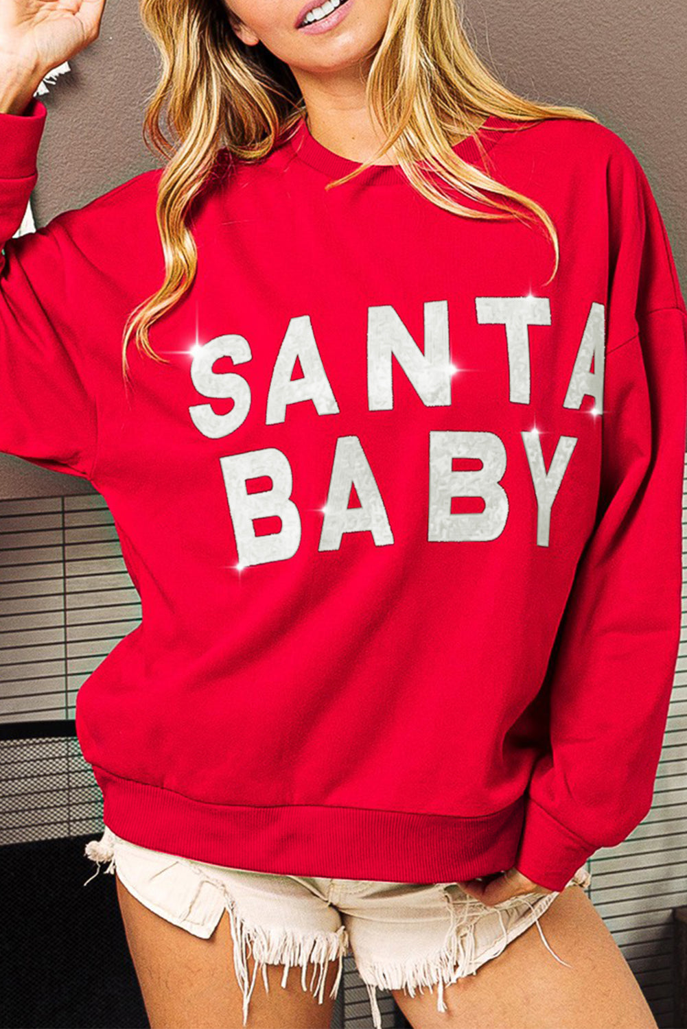 Red Glitter Santa Baby Christmas Sweatshirt ships 2-3 weeks