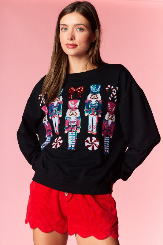 NUTCRACKER SEQUIN & PEPPERMINT PULLOVER BLACK (PREORDER)