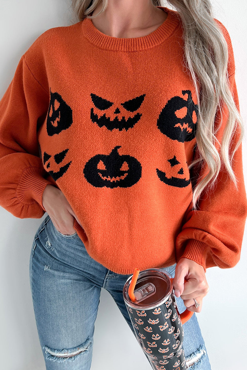 Orange Halloween Pumpkin Jack-O-Lantern Sweater ships 2 weeks