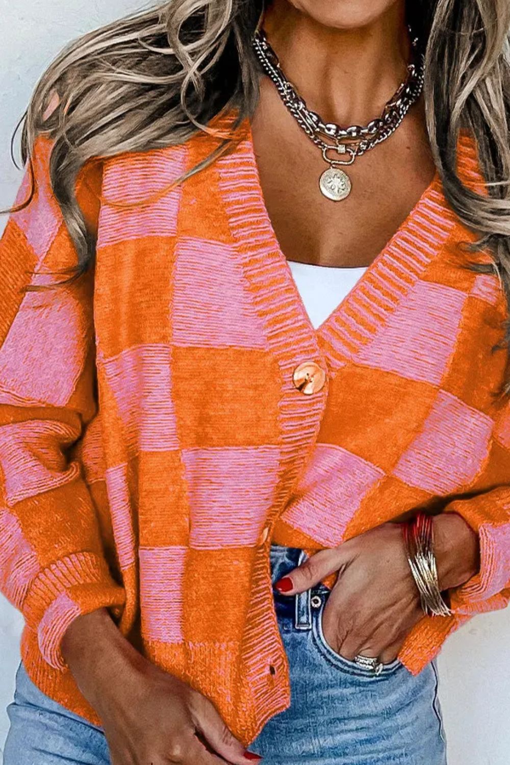 Checkered Button Up Long Sleeve Cardigan (ships 2-3 weeks)