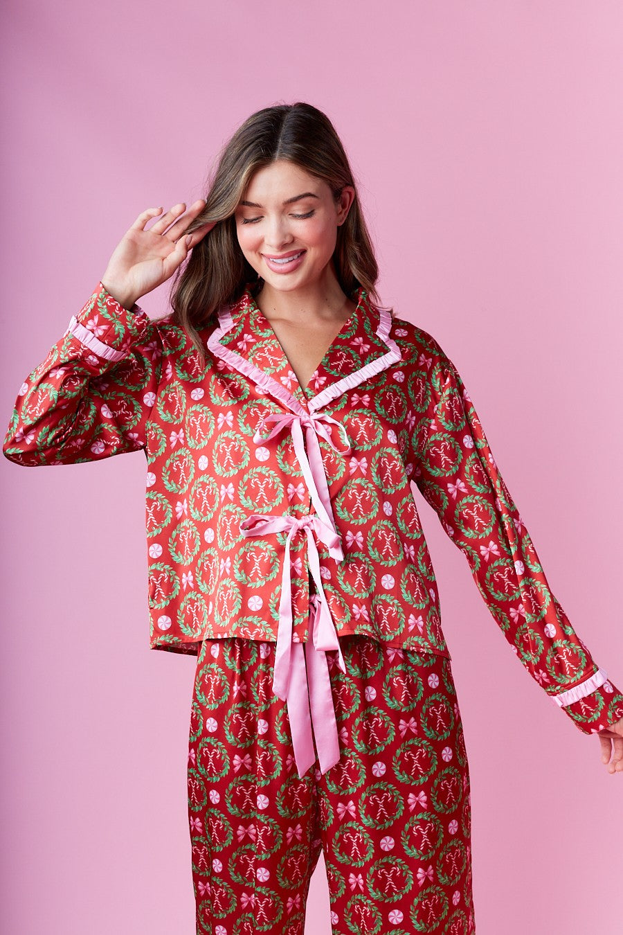 Candy Canes & Bows Long Pant Pajamas ready to ship