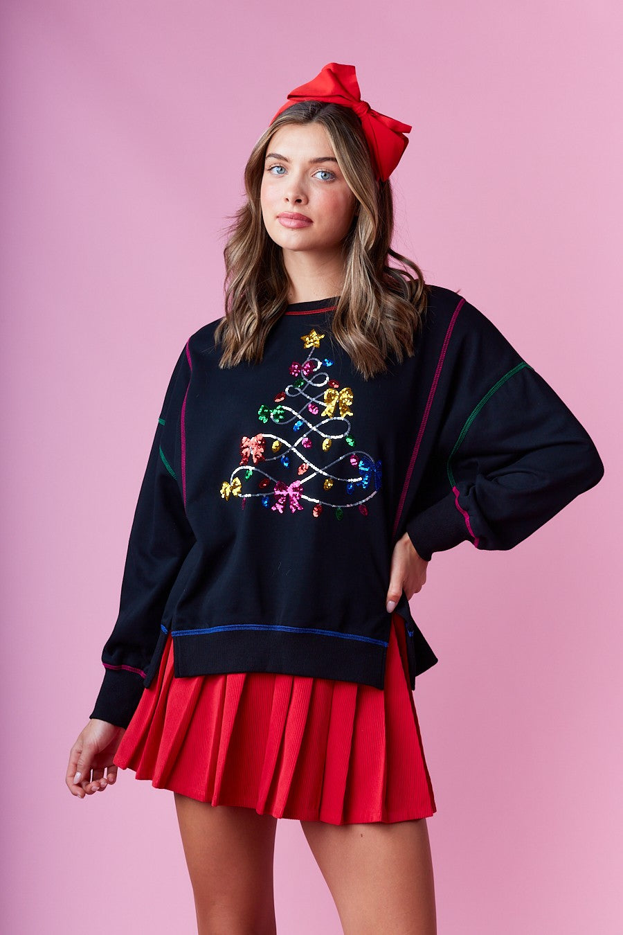 Multicolor Sequin Tree Pullover BLACK ready to ship