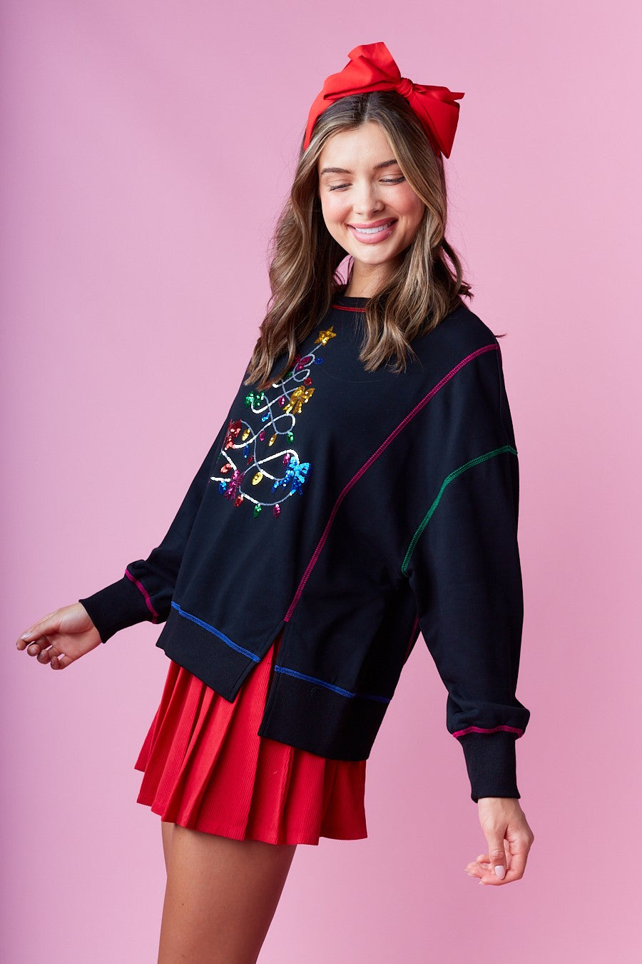 Multicolor Sequin Tree Pullover BLACK ready to ship