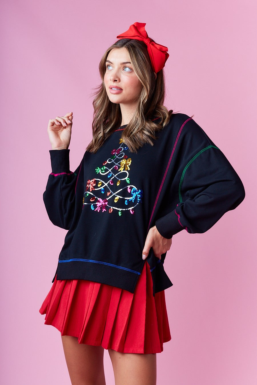 Multicolor Sequin Tree Pullover BLACK ready to ship