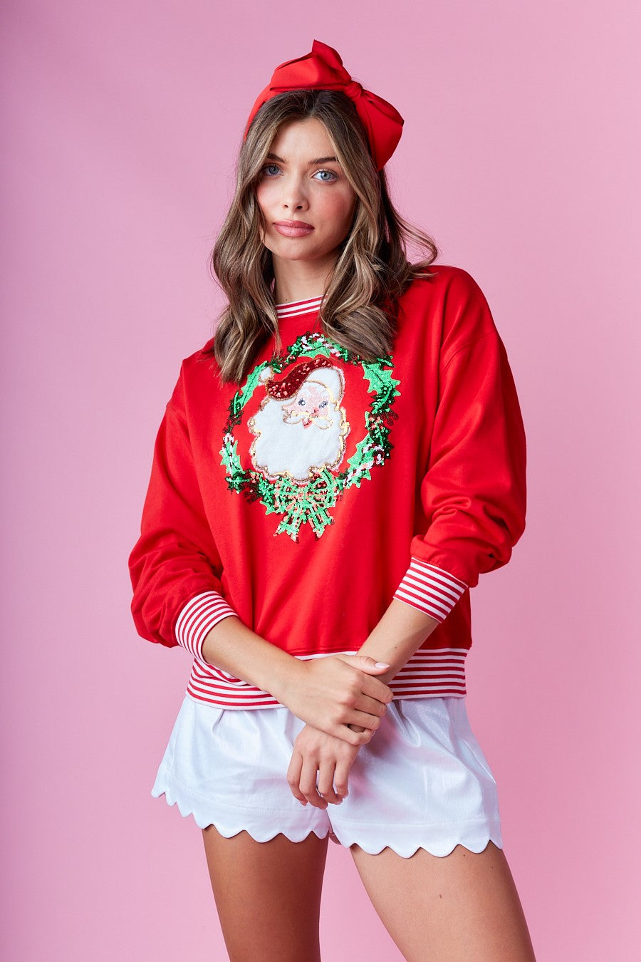 Santa Wreath Sequin Top RED ready to ship