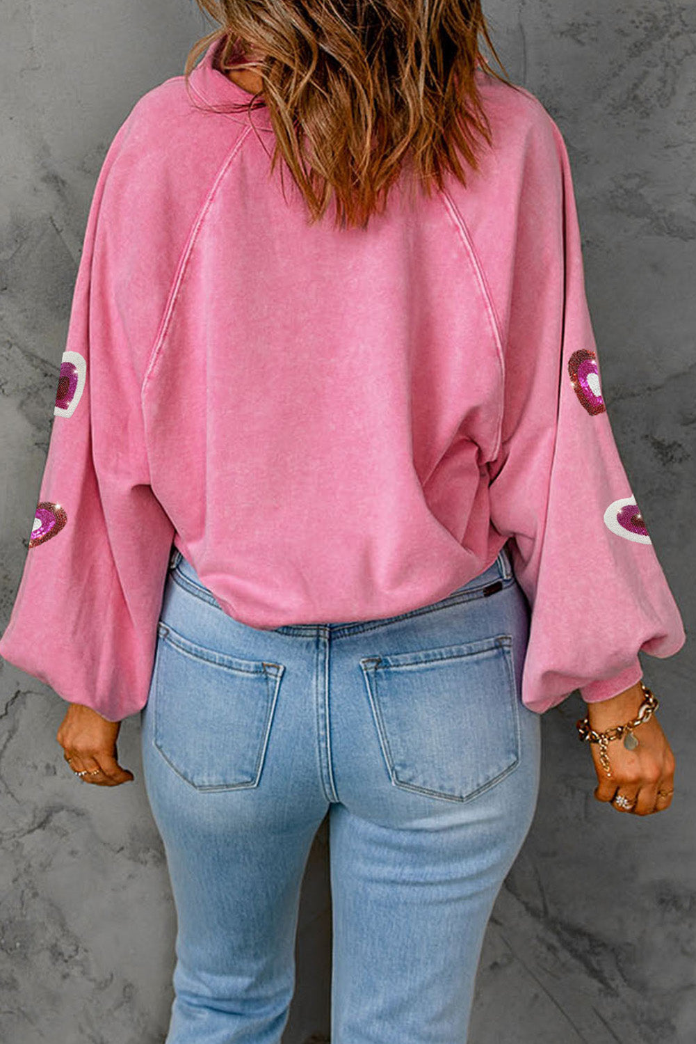 Heart Sequin Half Snap Mineral Wash Sweatshirt (ships 1-2 weeks)