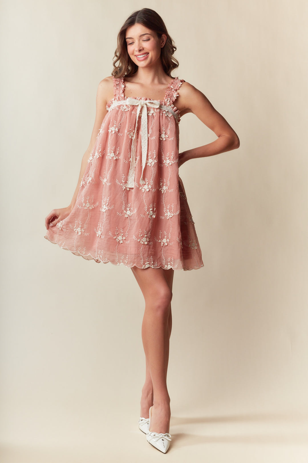 Romantic Summer Peach Dress ( ships 1 week)