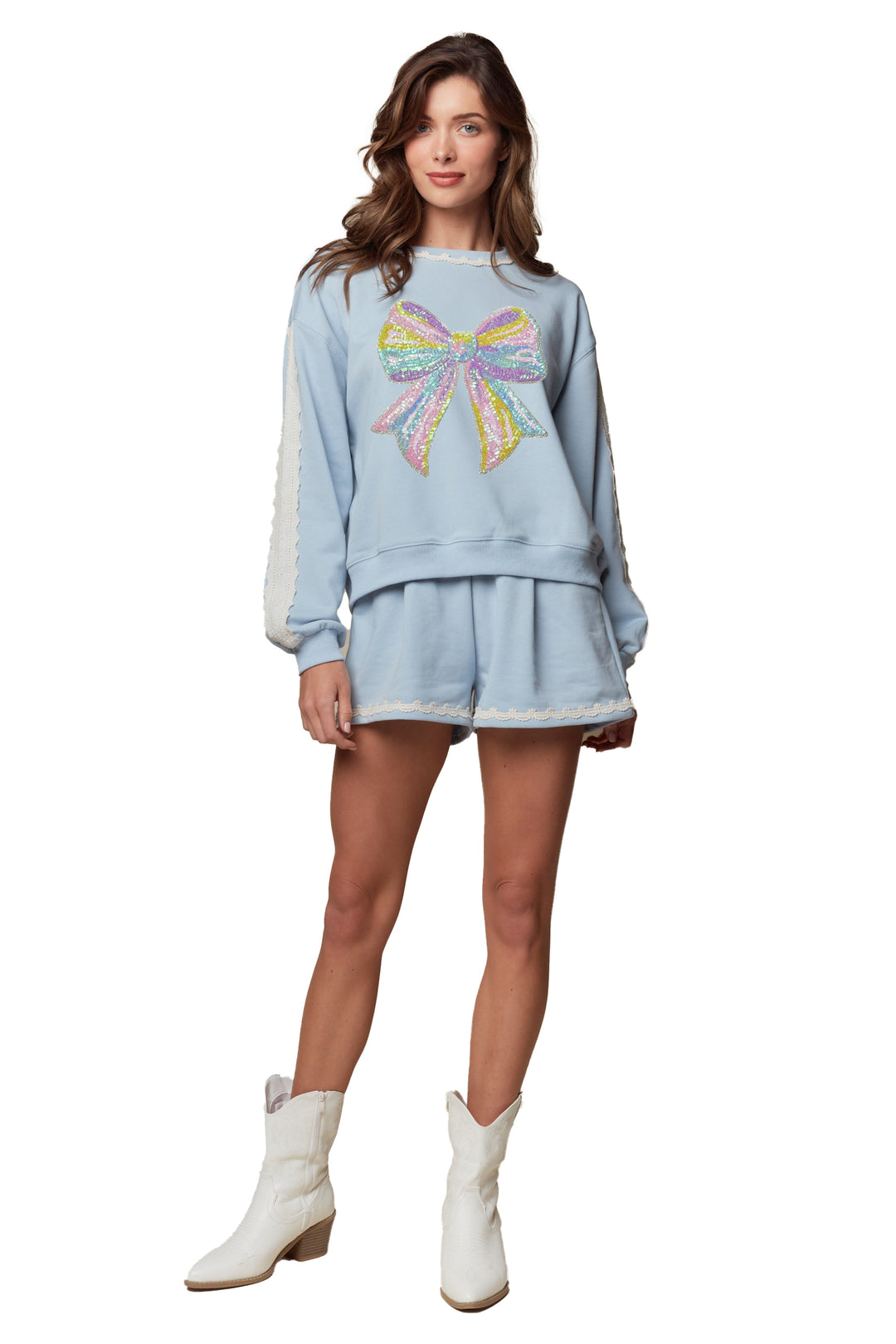 SEQUIN EASTER BOW  BLUE LACE SET (ships 1 week)