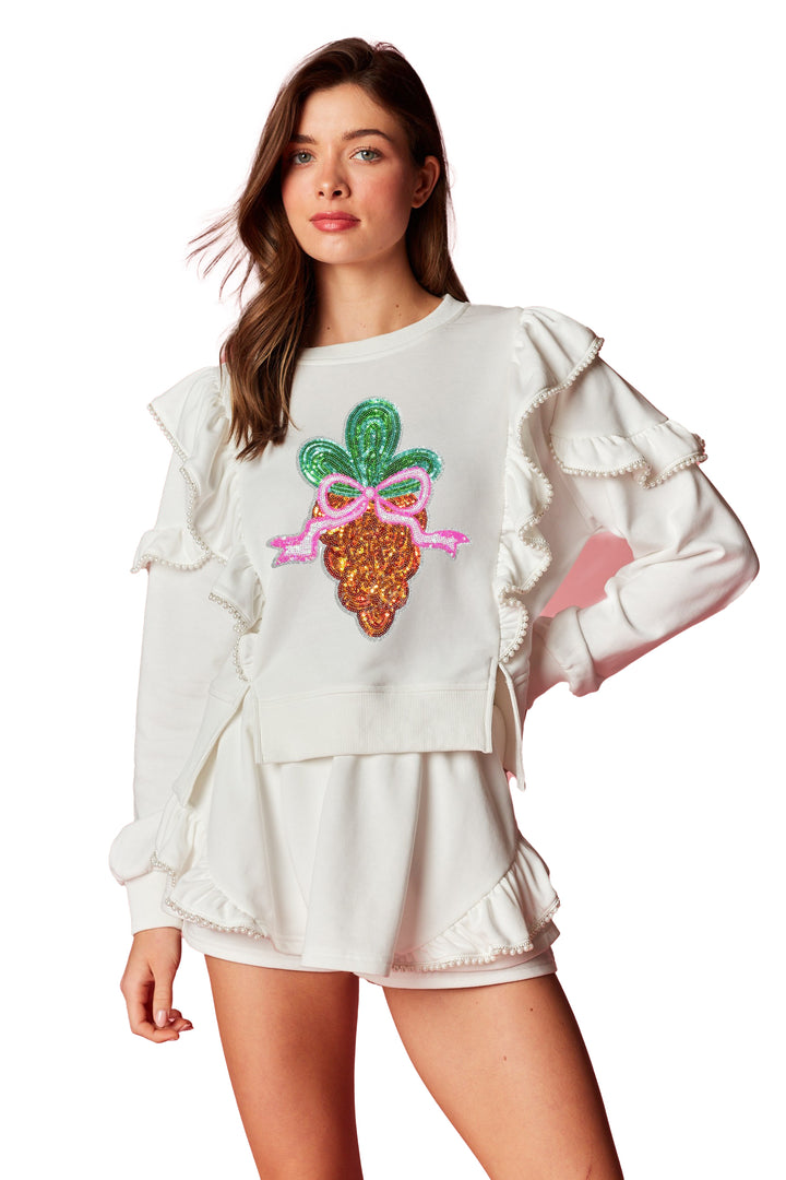 SEQUIN CARROT & BOW WHITE PEARL SET (ships 1 week)