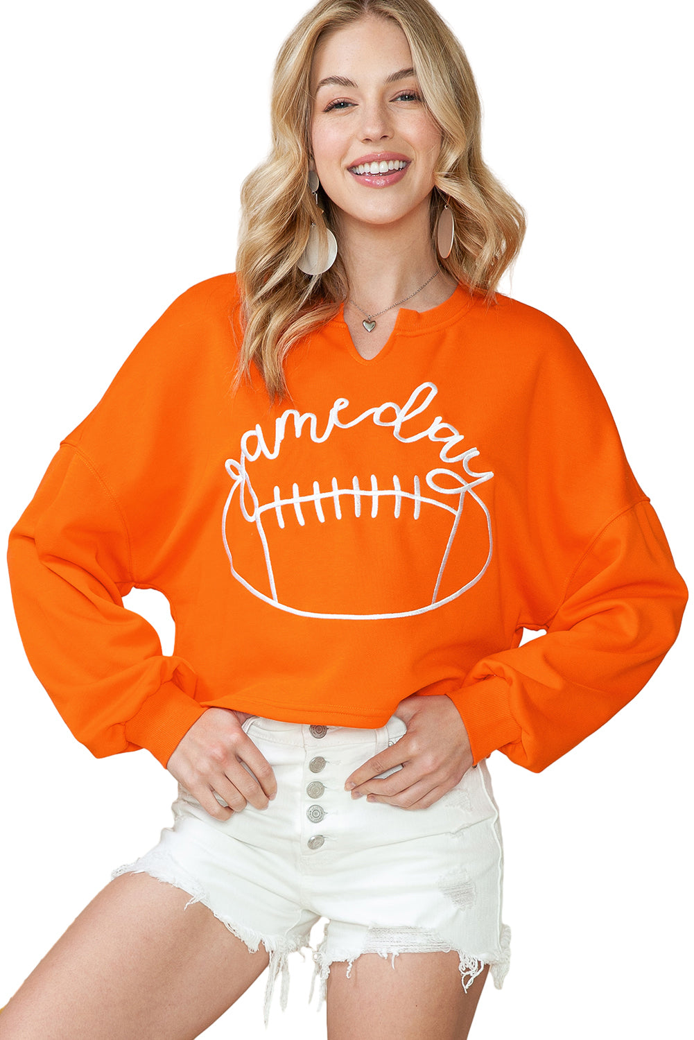 Orange Game Day Lettering Rugby Notched Neck Cropped Sweatshirt (ships 2 weeks)