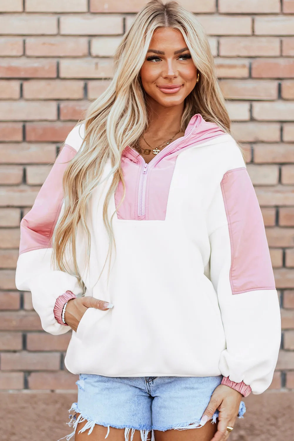 Color Block Half Zip Long Sleeve Hoodie (ships 2-3 weeks)