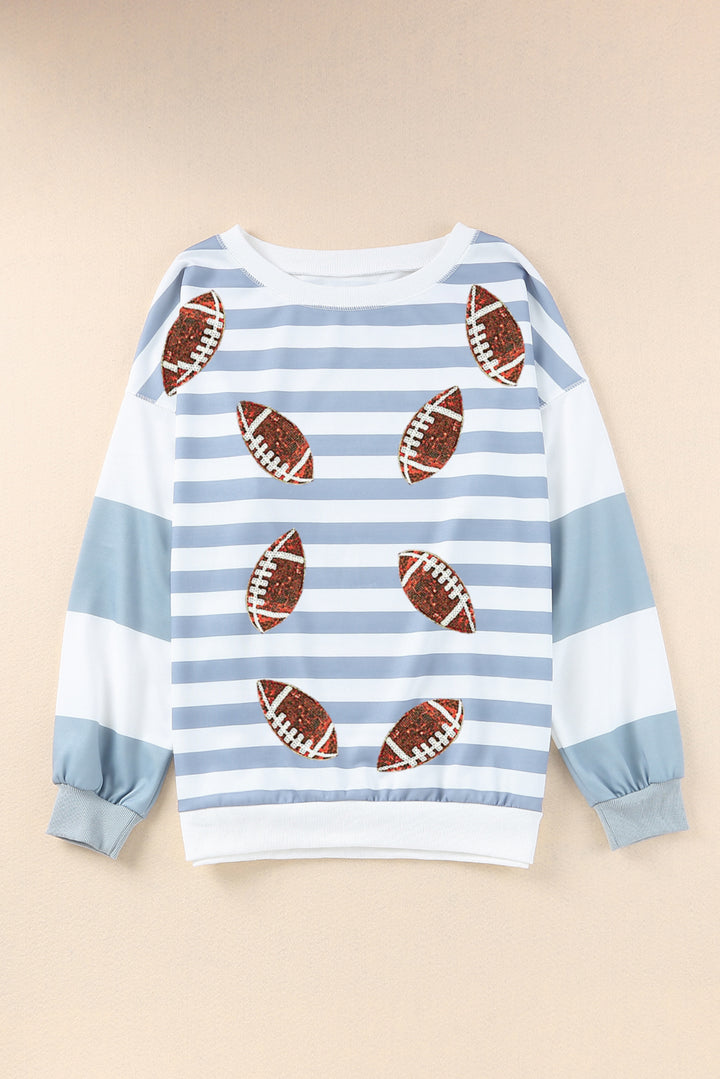 Football Striped Round Neck Long Sleeve Sweatshirt (ships 1-2 weeks)