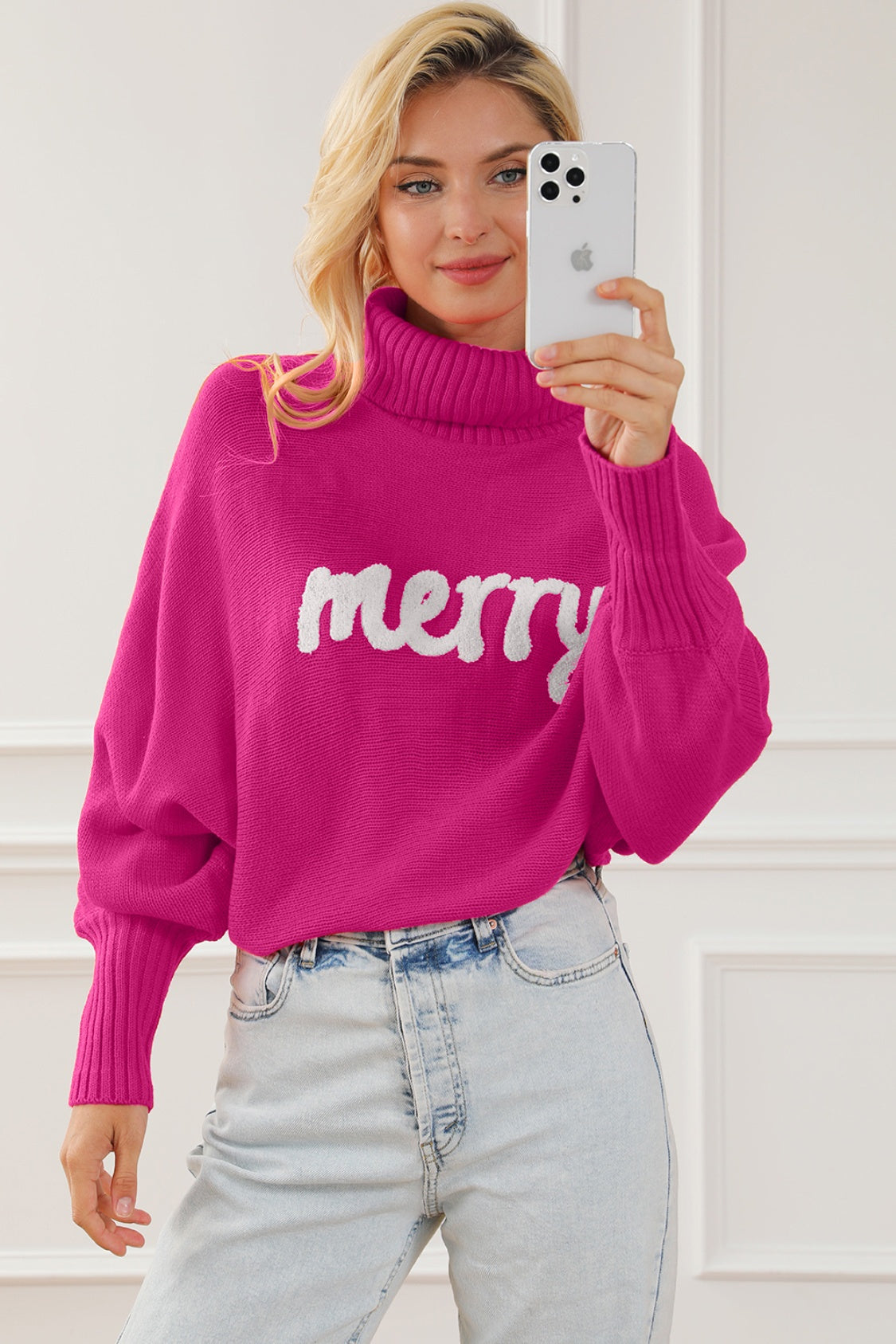 Merry Letter Embroidered High Neck Sweater (ships 2-3weeks)