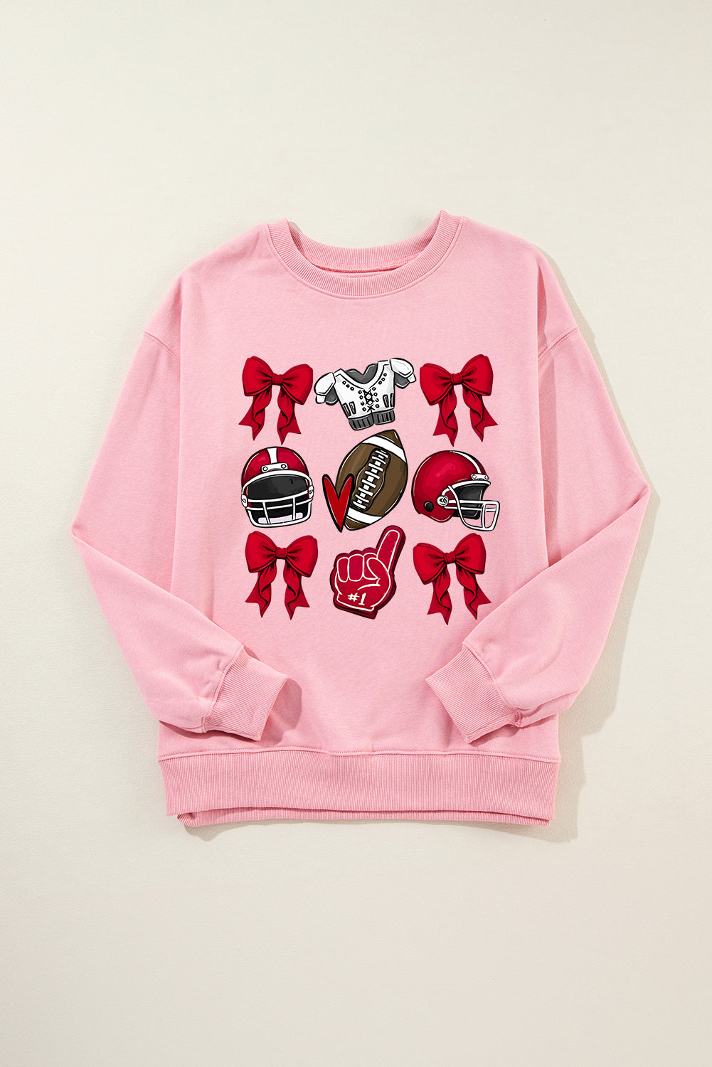 Pink Game Day Rugby Bowknot Graphic Sweatshirt (ships 2 weeks)