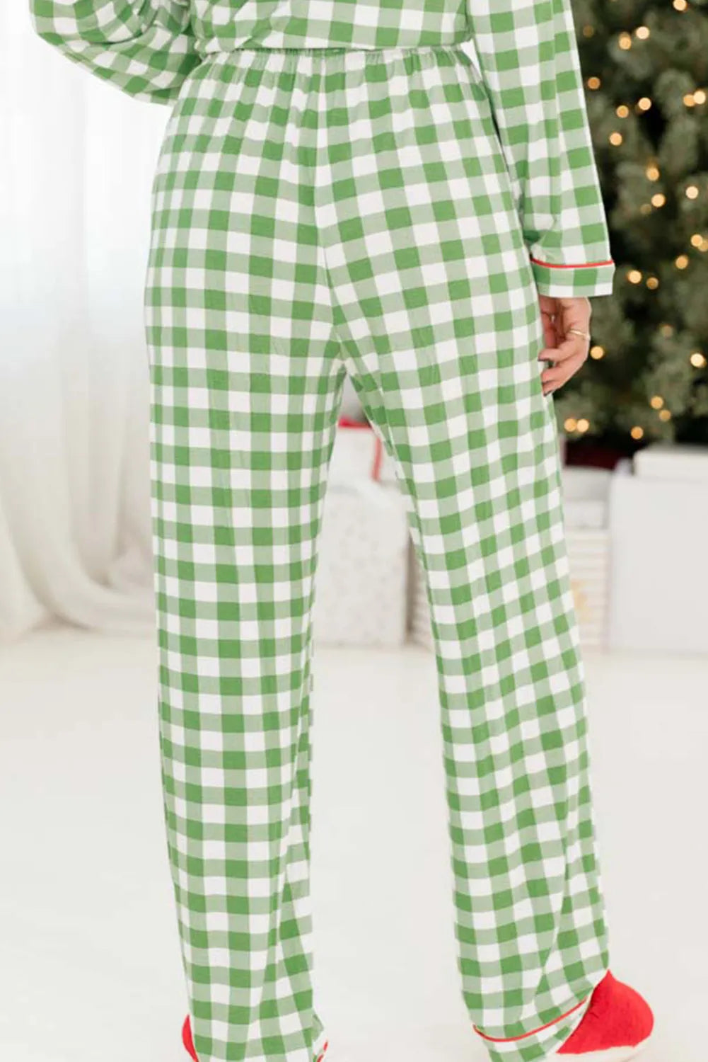 Contrast Piping Plaid Top and Pants Lounge Set ships 2-3 weeks