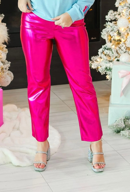 Hot pink metallic pants (ships 2 -3 weeks)