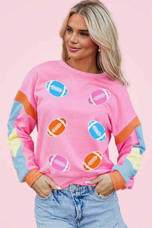 Pink Color Block Game Day Rugby Graphic Sweatshirt (ships 2-3 weeks)