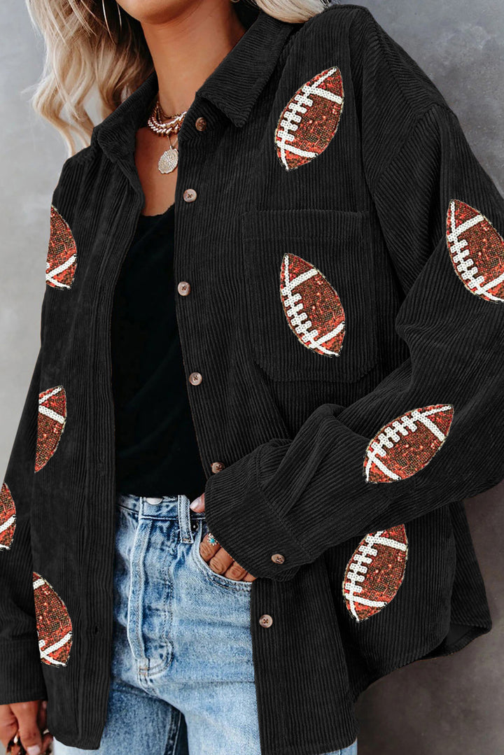 Sequin Football Button Up Long Sleeve Jacket (ships 1-2 weeks)