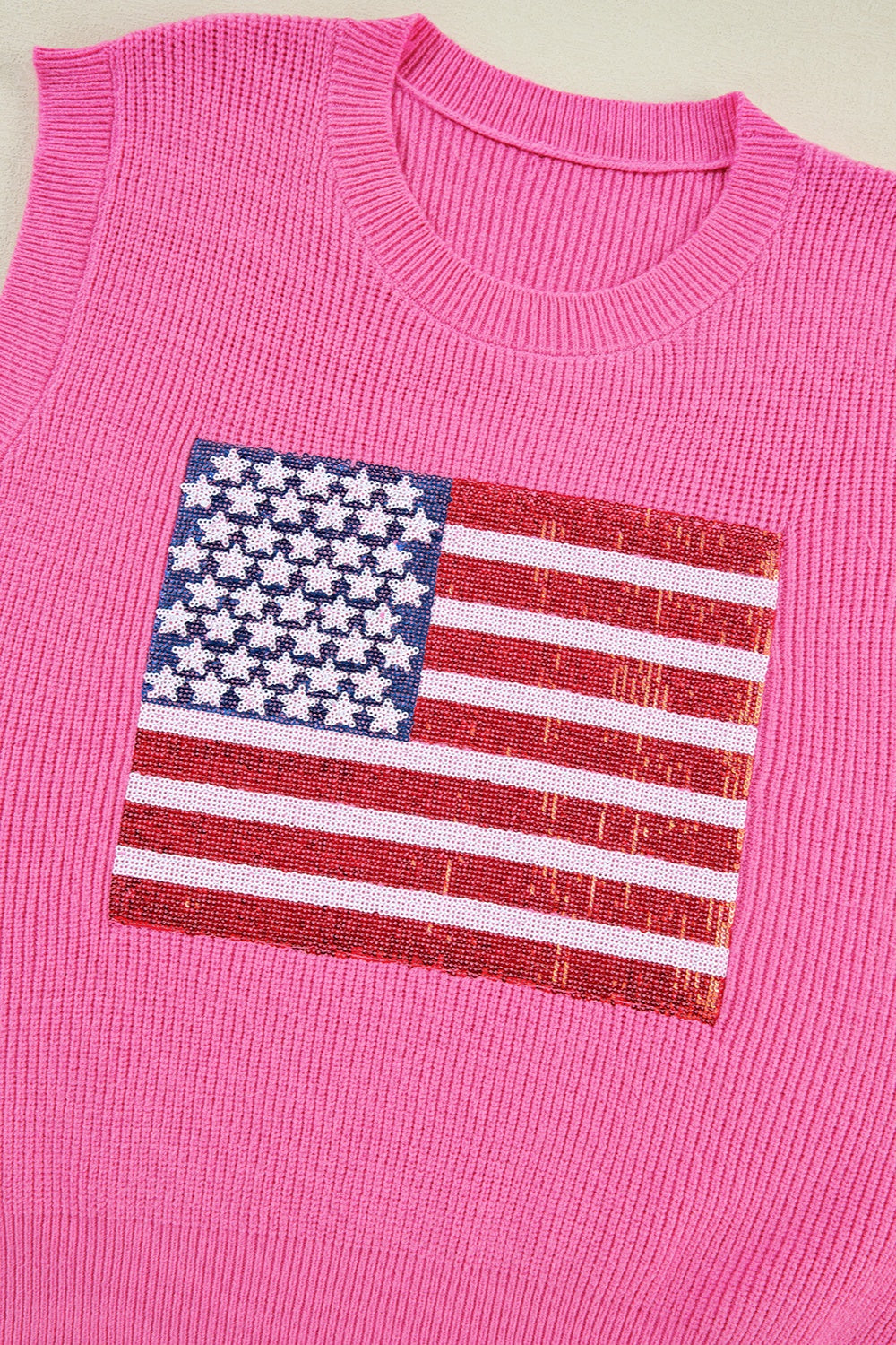 Sequin US Flag Round Neck Sweater Vest (ships in 1-2 weeks)