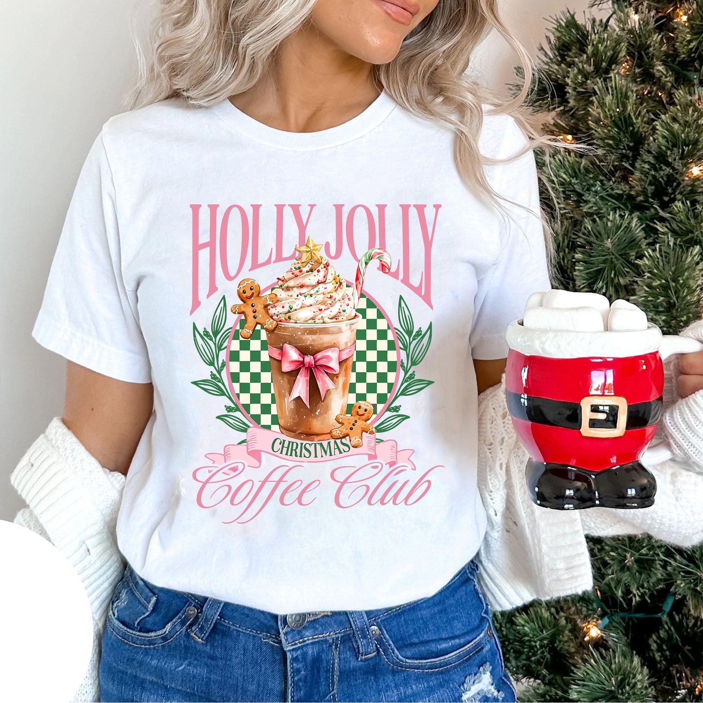 White Holly Jolly Christmas Coffee Club Graphic Tee (ships 2-3 weeks)