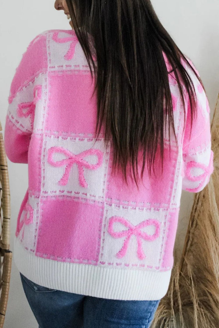 Pink Checkered Bow Sweater (ships 1-2 weeks)