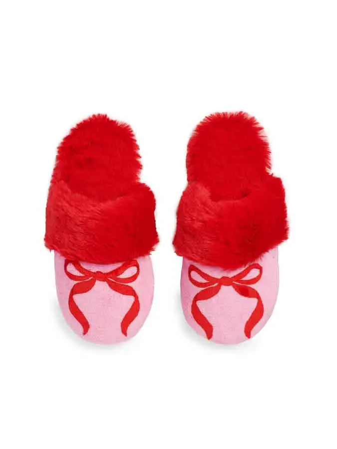Red Bow Fur Slippers  RTS