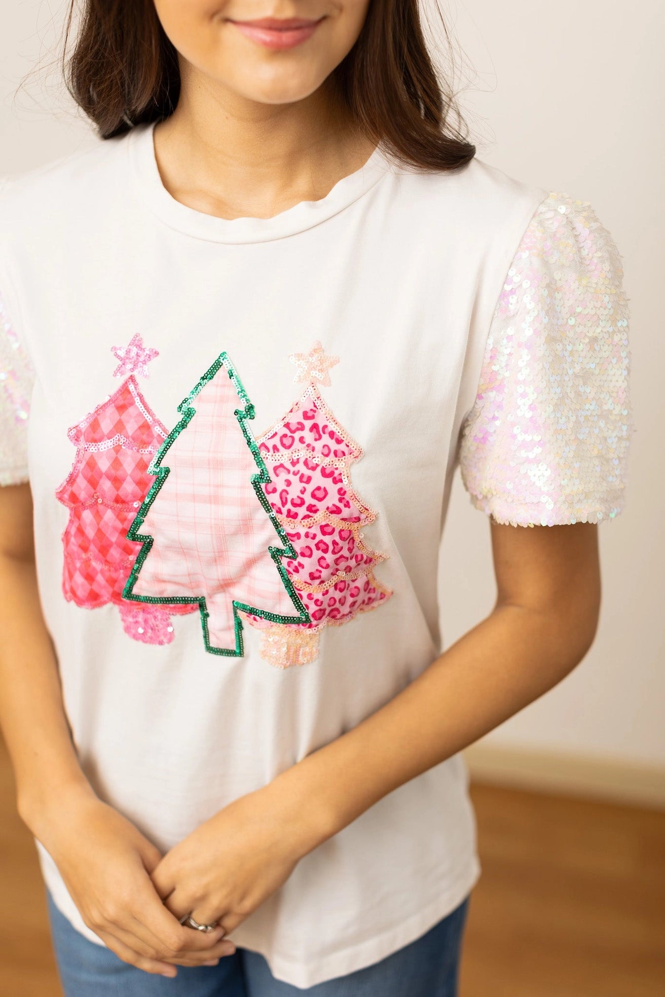 Sequin Tree Short Sleeve Top (ships 1 week)